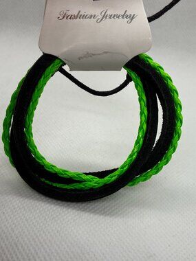 3For$20 Black & Neon Green Braided 4 Stran Adjustable Trendy Bracelet